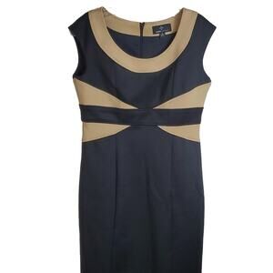 Ronni Nicole Sheath Scuba Dress, Black/Tan, Size 6